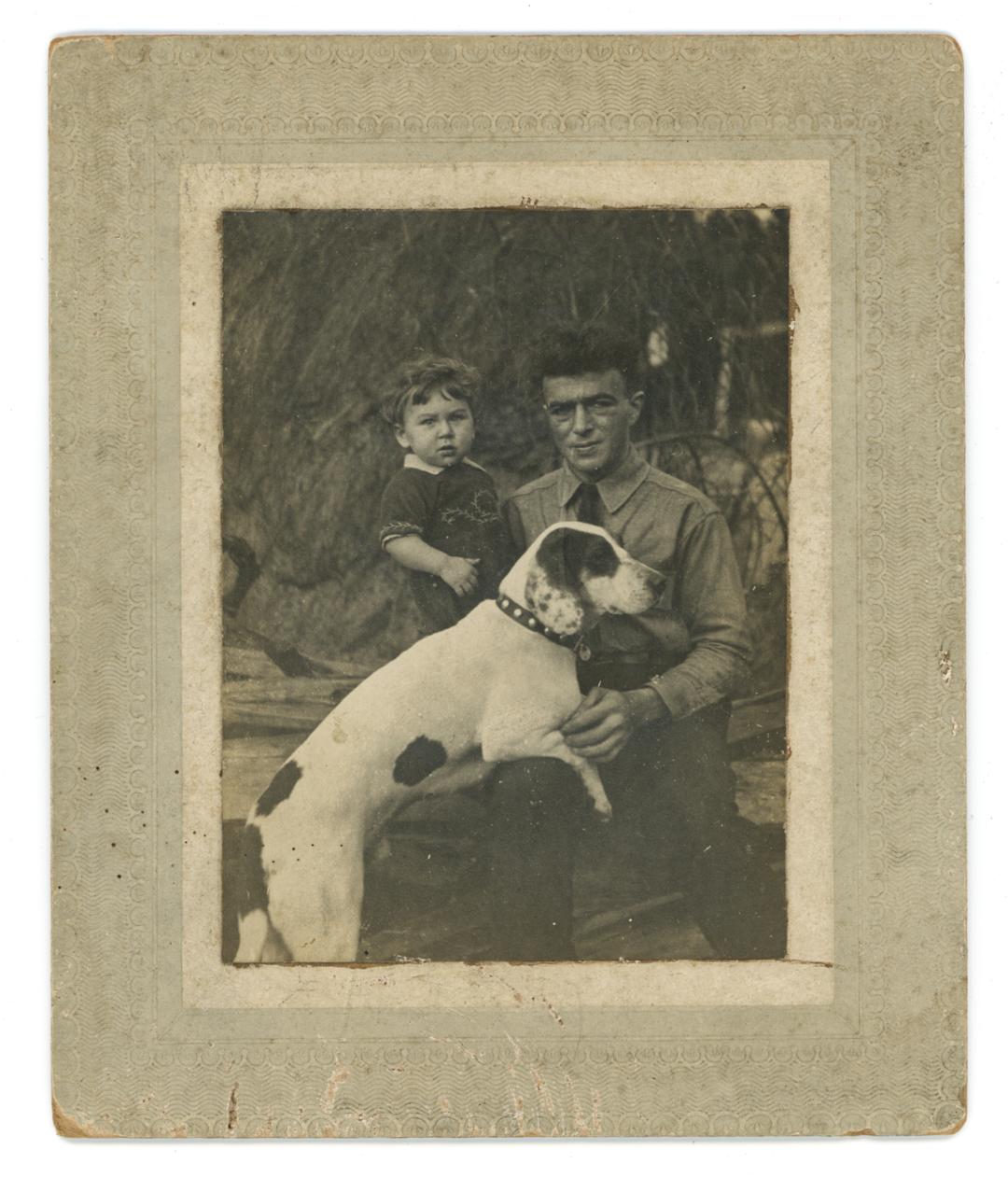 Arshag and son Serop Moscofian with Dog