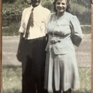 Zarouhi and father, Sarkis Malkasian, Church St, Whitinsville, 1940.jpg